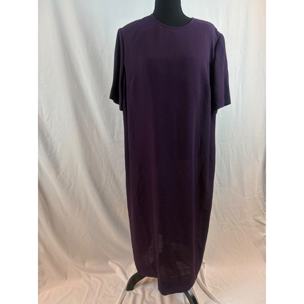 Vintage Dark Purple Short Sleeve Midi Shift 2 Piece Suit‎ Dress Plum 18